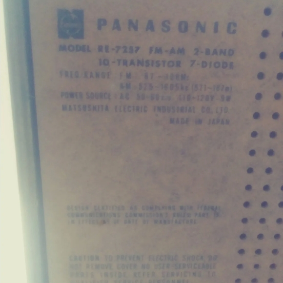 PANASONIC Model RE-7257 FM/AM Solid State Table Top Radio 1968 Tested and Works - Picture 7 of 8